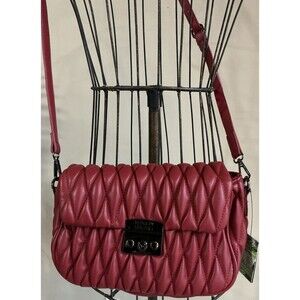 NEW Badgley Mischka Mini Quilted Dark Red Messenger Handbag Gunmetal Hardware